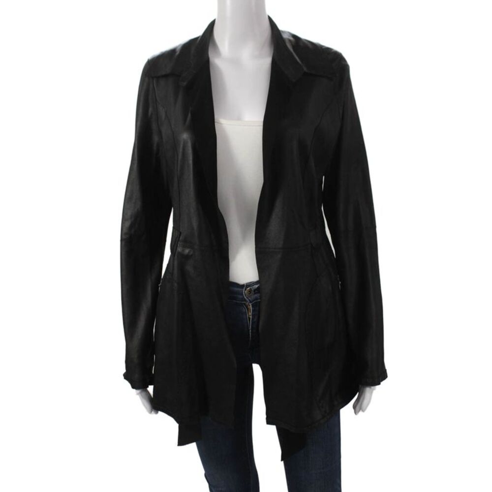 In Transit Womens Black Leather Basic Jacket Tie Long Sleeve Size M
